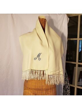 Vintage Ladies White Scarf Styled by CURRIE Monogramed w/an M